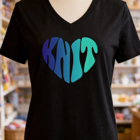Knit Heart Blues V-Neck T-Shirt Black t-shirt