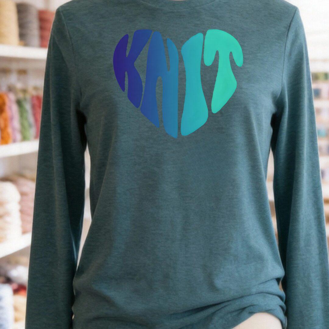 Knit Heart Blues Long Sleeve Tee Heather Deep Teal t-shirt
