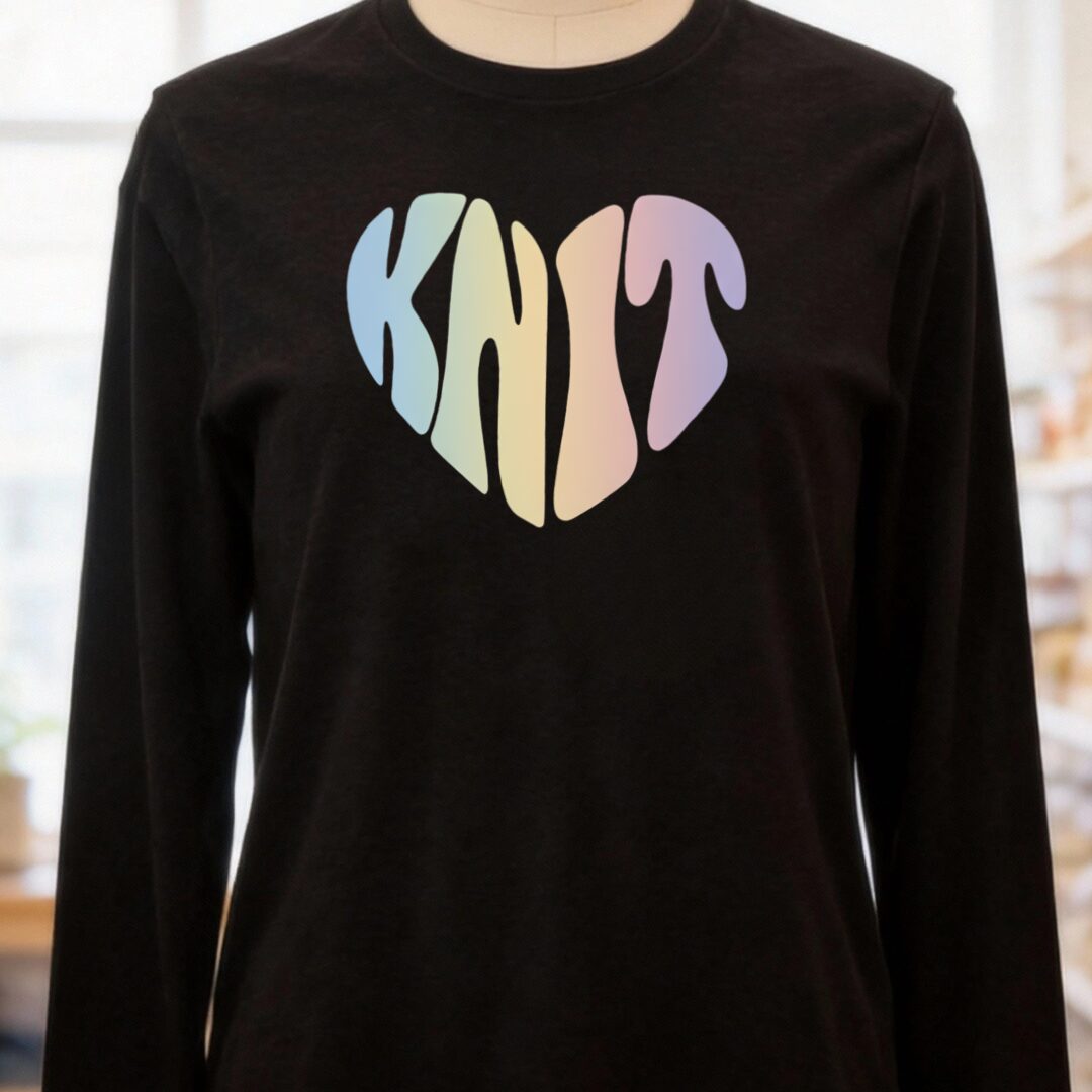Knit Heart Pastel Long Sleeve Tee Black Heather t-shirt