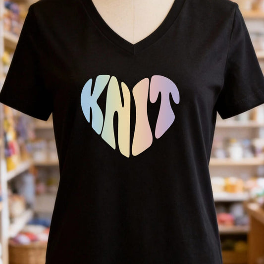 Knit Heart Pastel V-Neck T-Shirt Black t-shirt