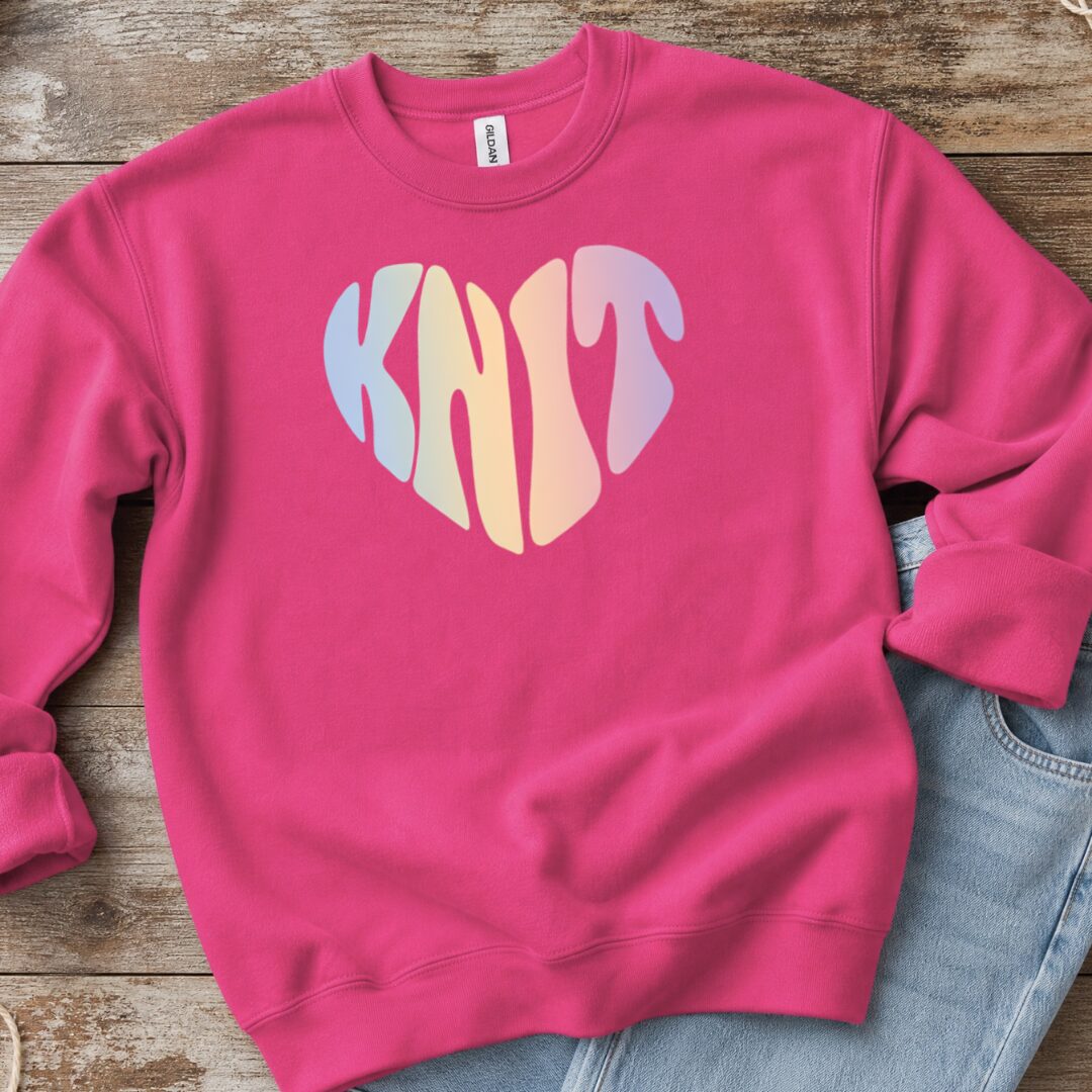Knit Heart Pastel Sweatshirt Bright Pink t-shirt