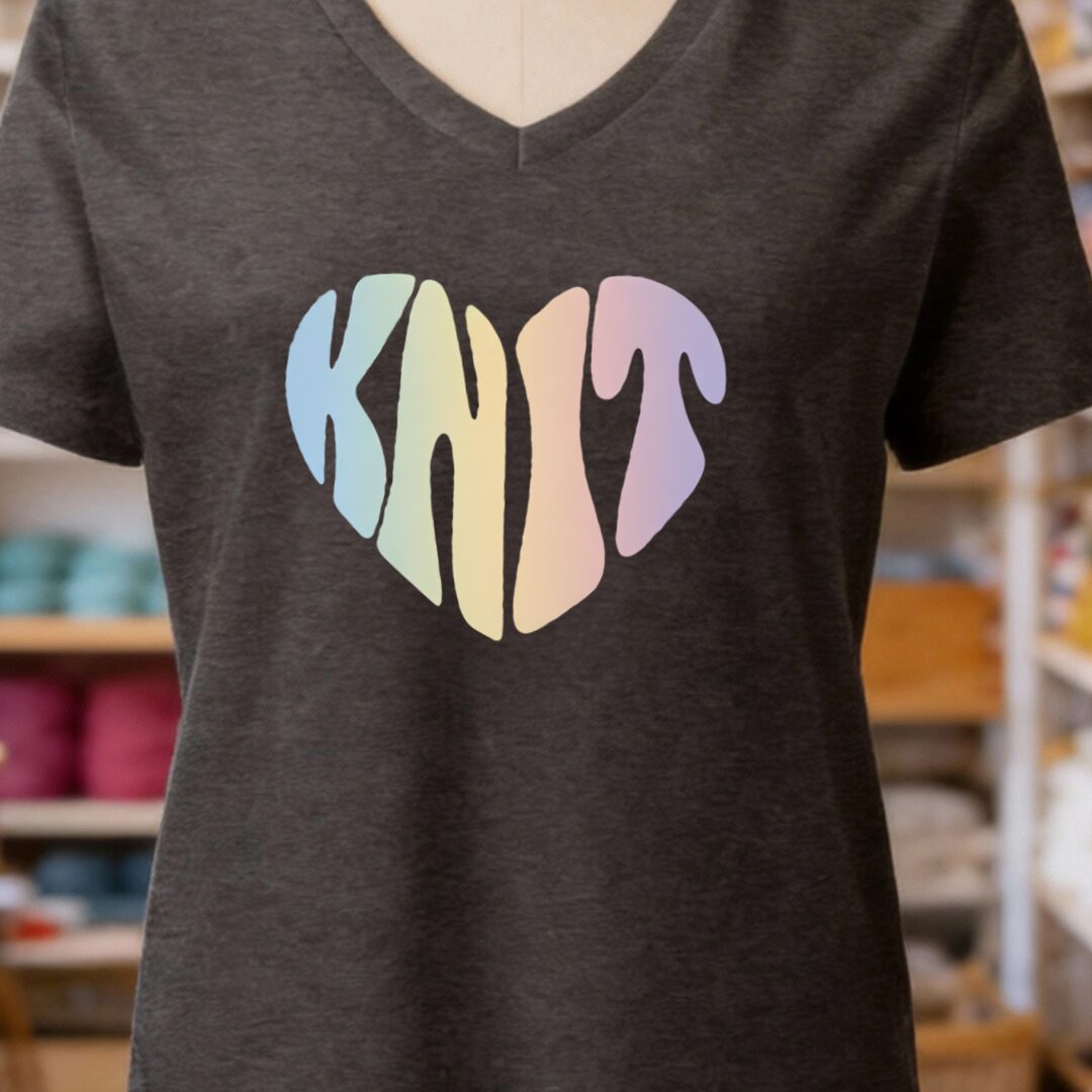 Knit Heart Pastel V-Neck T-Shirt Dark Grey t-shirt