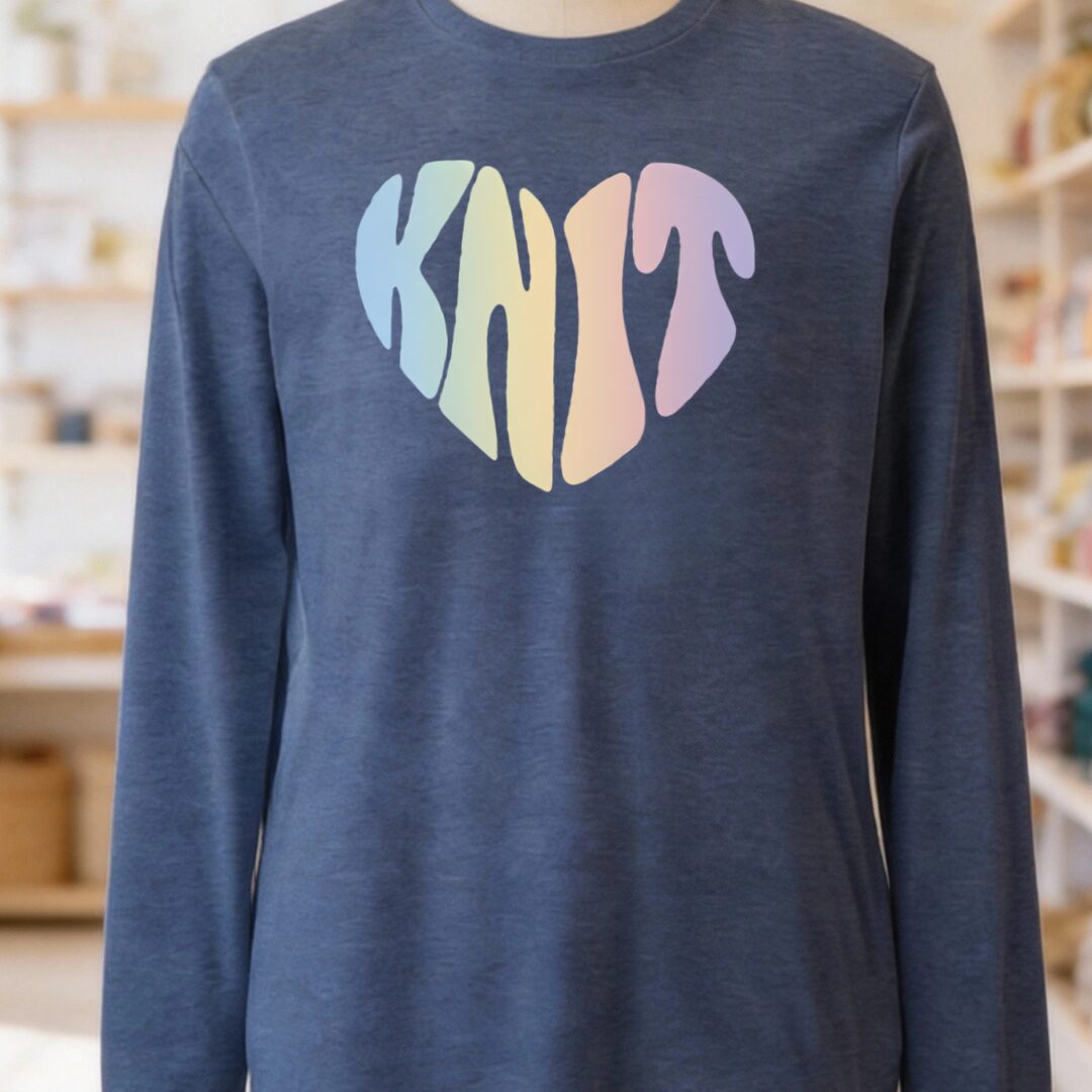 Knit Heart Pastel Long Sleeve Tee Heather Navy t-shirt