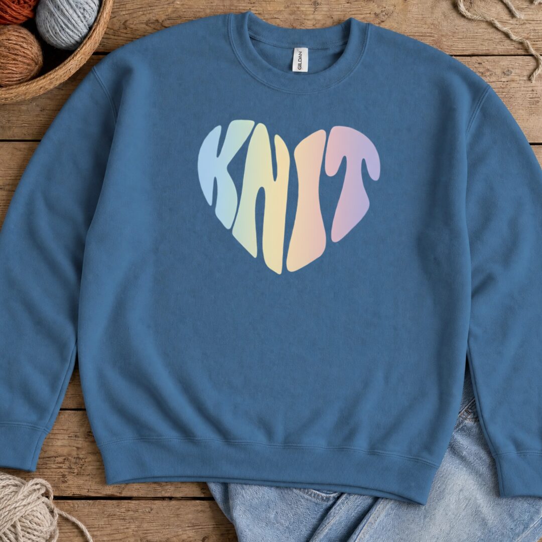 Knit Heart Pastel Sweatshirt Indigo Blue t-shirt