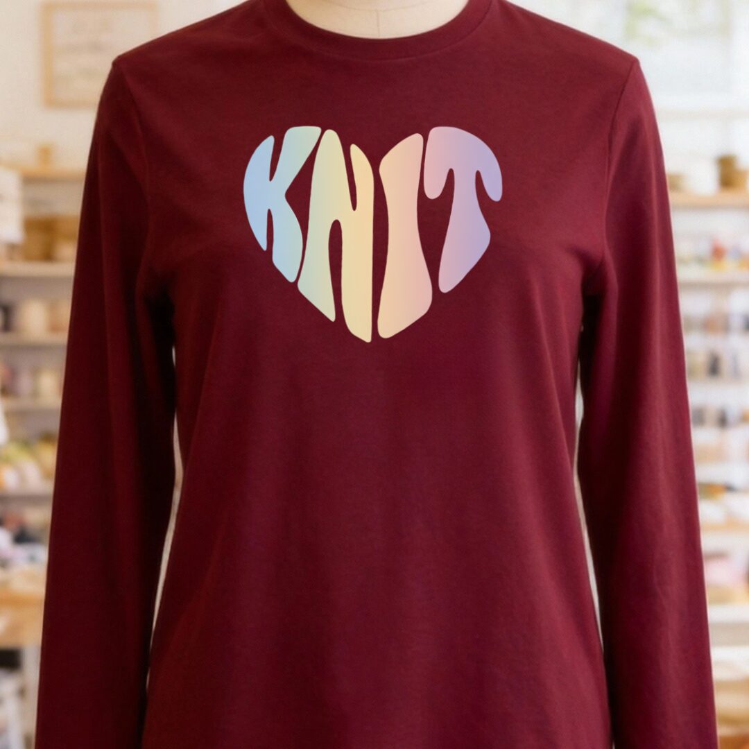 Knit Heart Pastel Long Sleeve Tee Maroon t-shirt