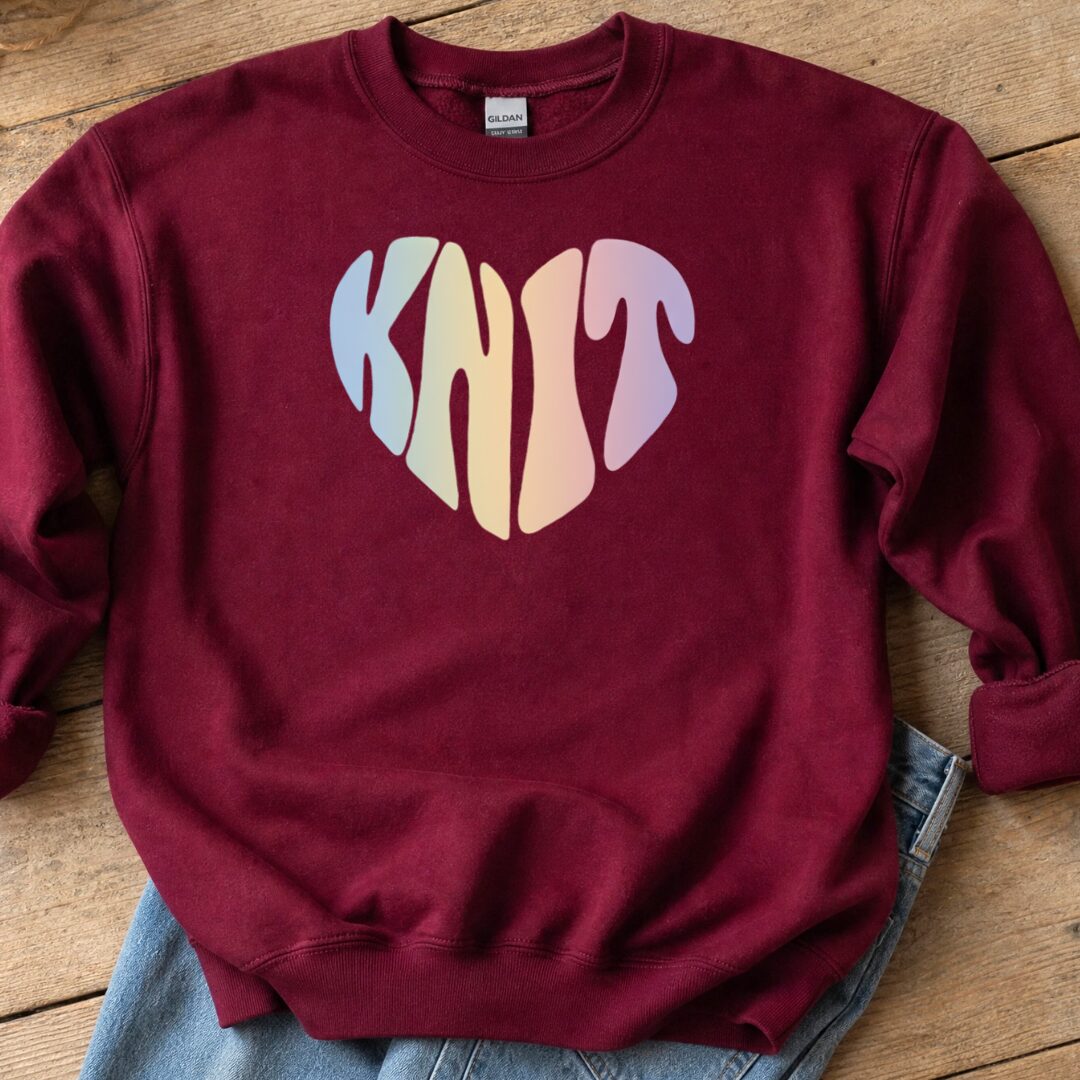 Knit Heart Pastel Sweatshirt Maroon t-shirt