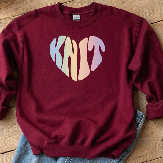 Knit Heart Pastel Sweatshirt Maroon t-shirt
