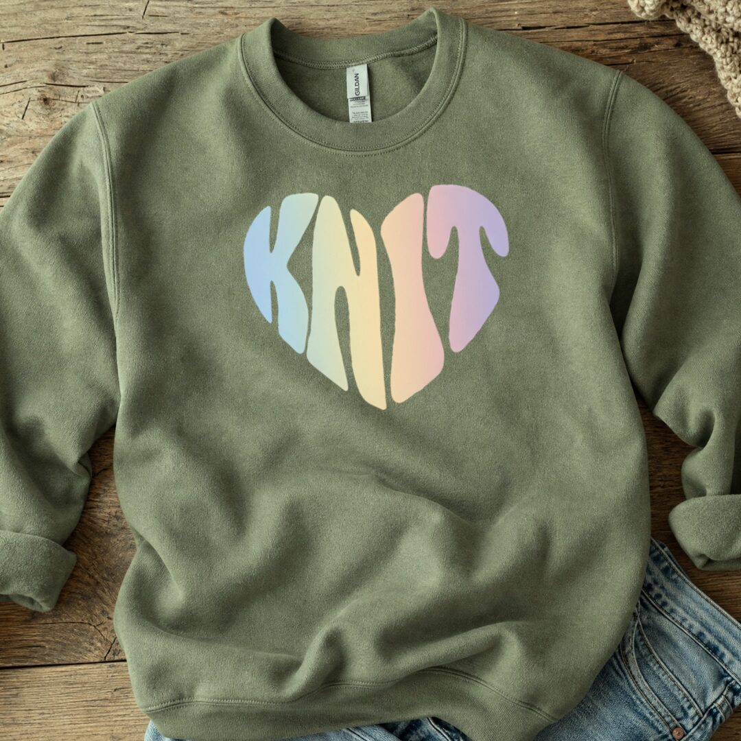 Knit Heart Pastel Sweatshirt Military Green t-shirt