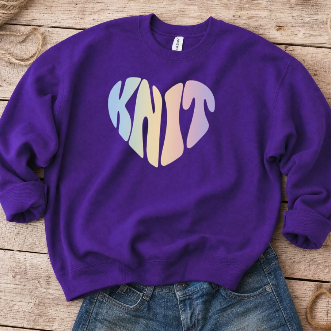 Knit Heart Pastel Sweatshirt Purple t-shirt