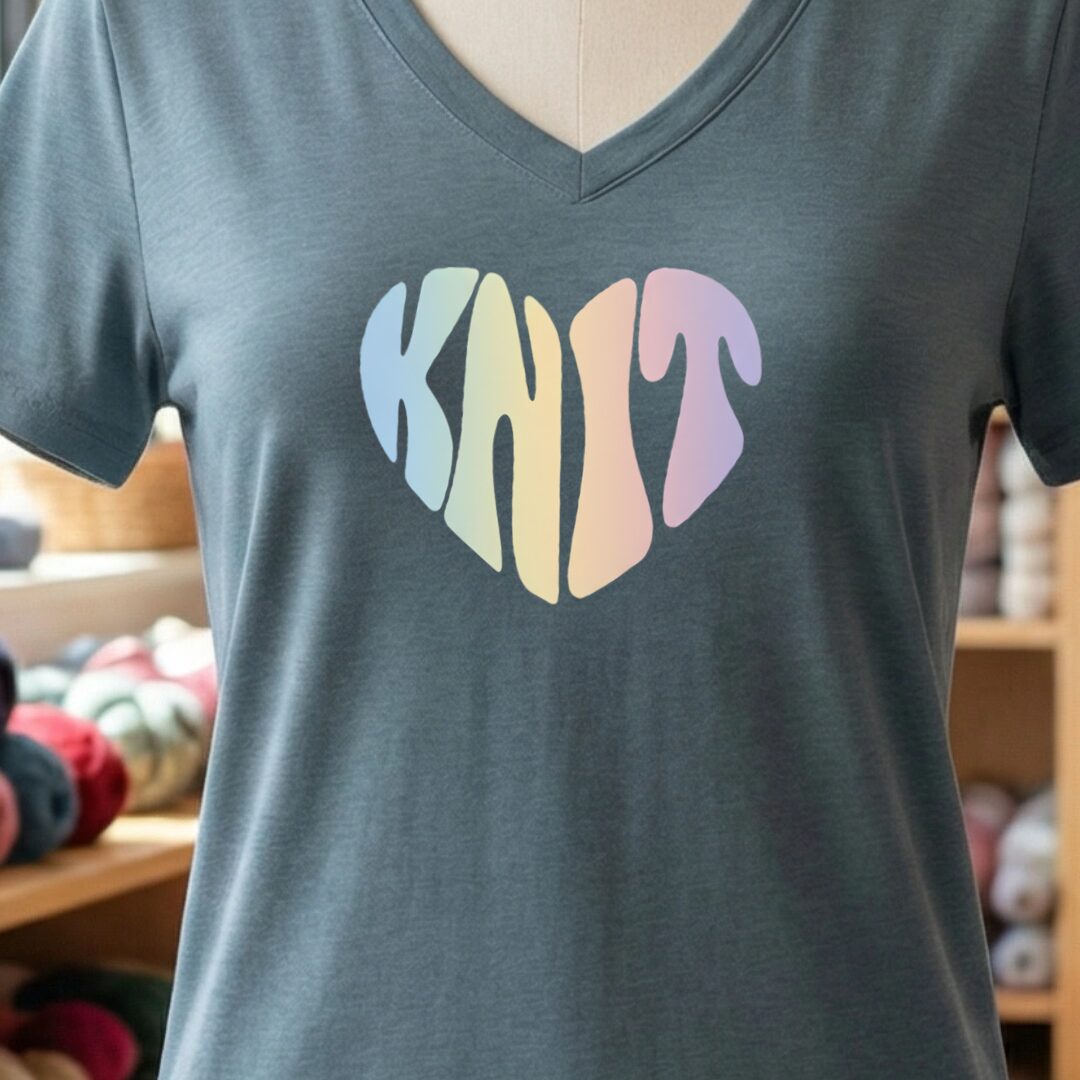Knit Heart Pastel V-Neck T-Shirt Slate t-shirt
