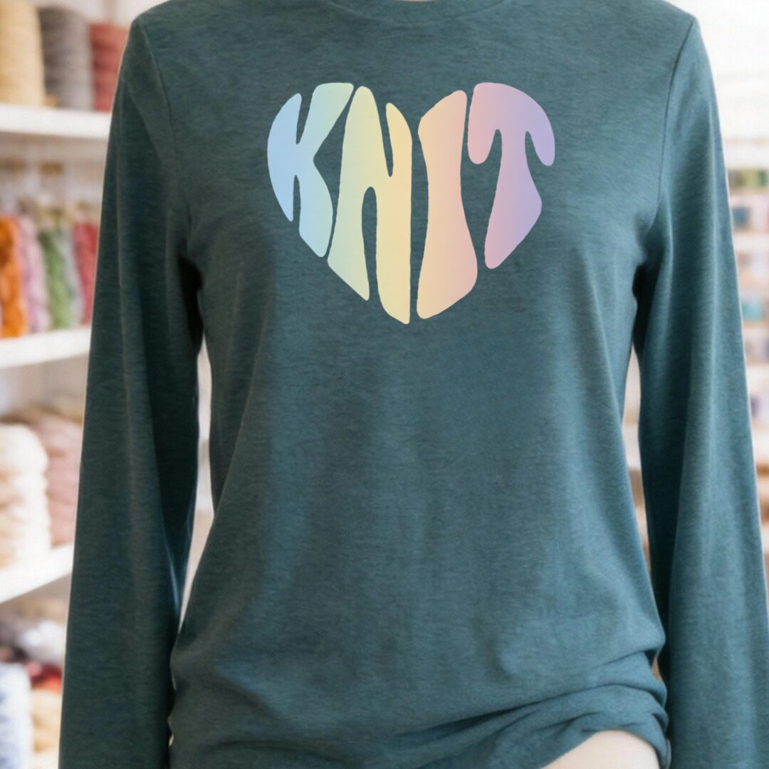 Knit Heart Pastel Long Sleeve Tee Heather Deep Teal t-shirt