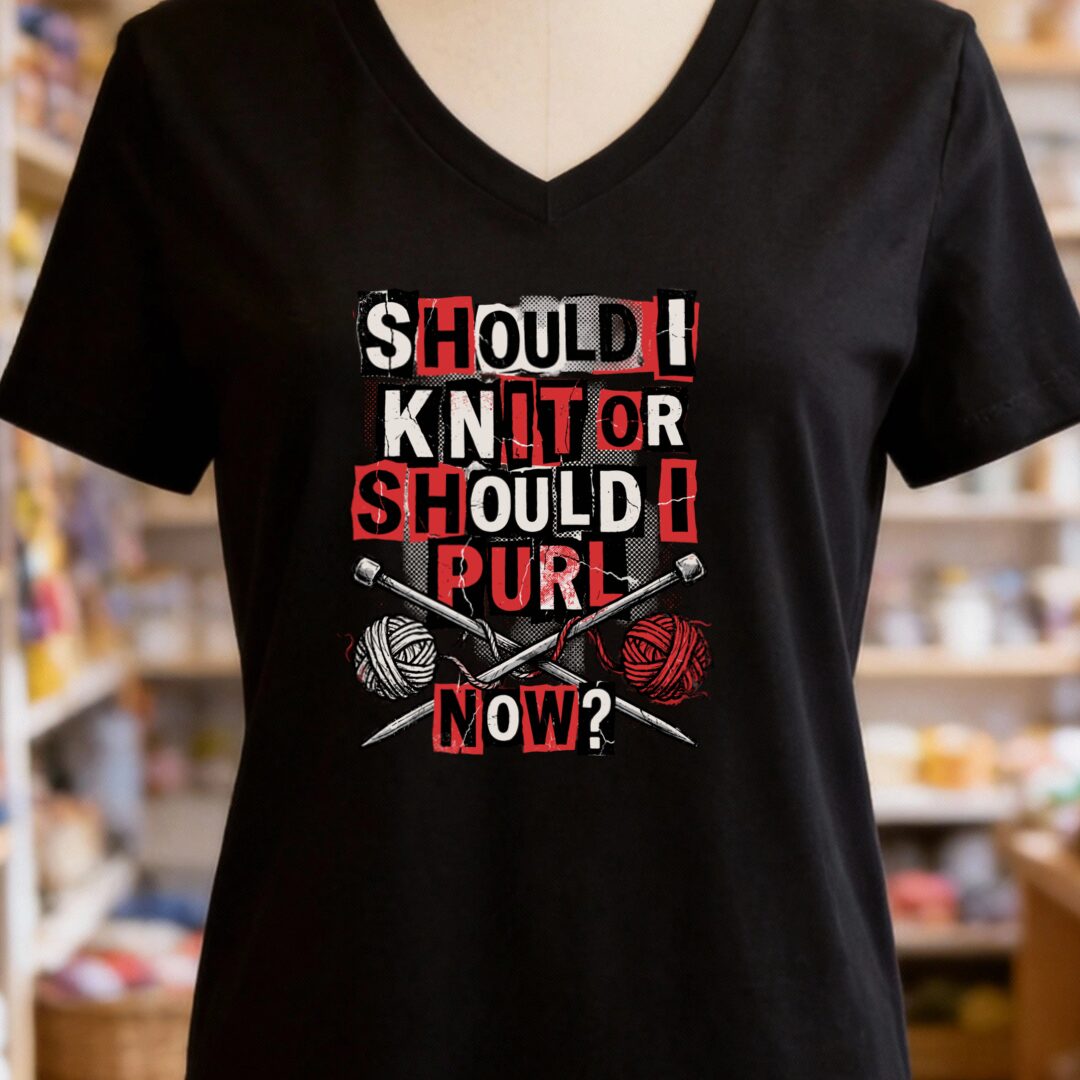 Knit Or Purl Rock V-Neck T-Shirt Black t-shirt