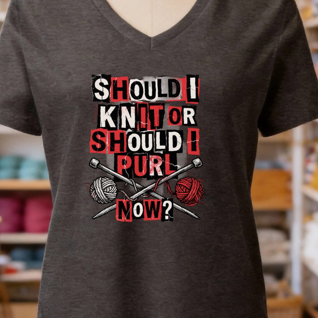 Knit Or Purl Rock V-Neck T-Shirt Dark Grey t-shirt