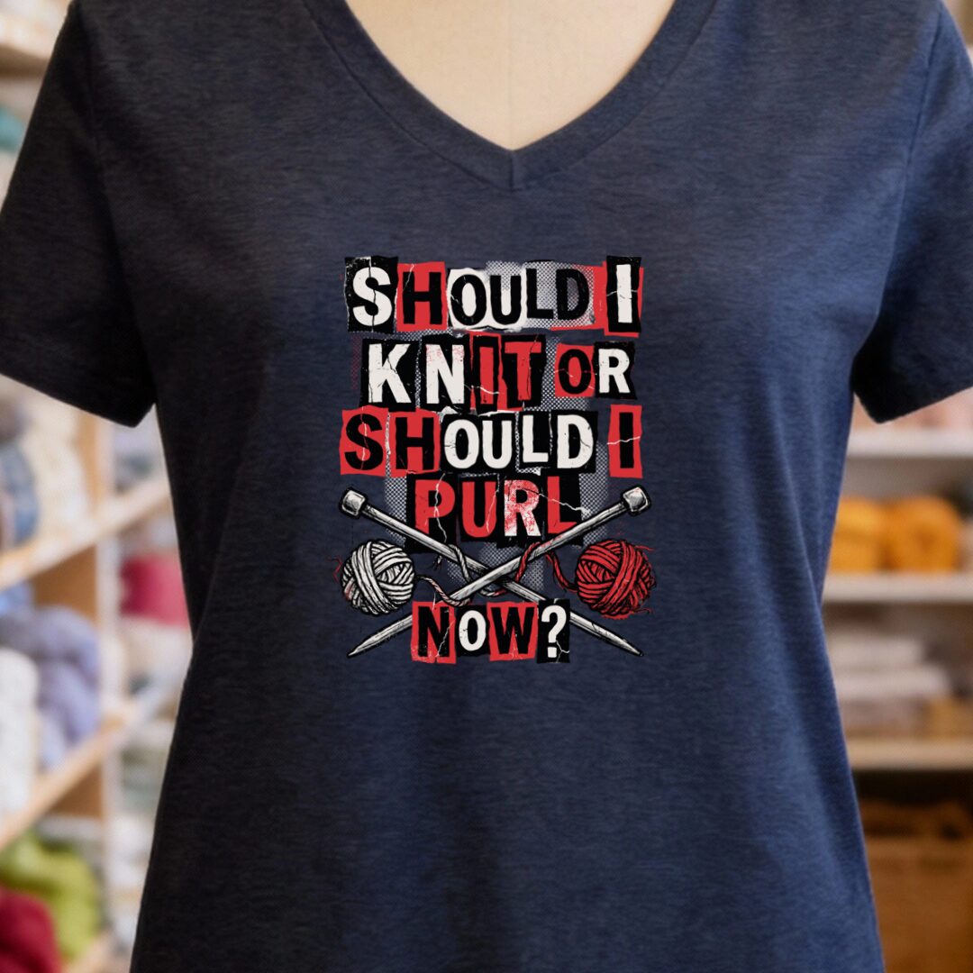 Knit Or Purl Rock V-Neck T-Shirt Navy t-shirt