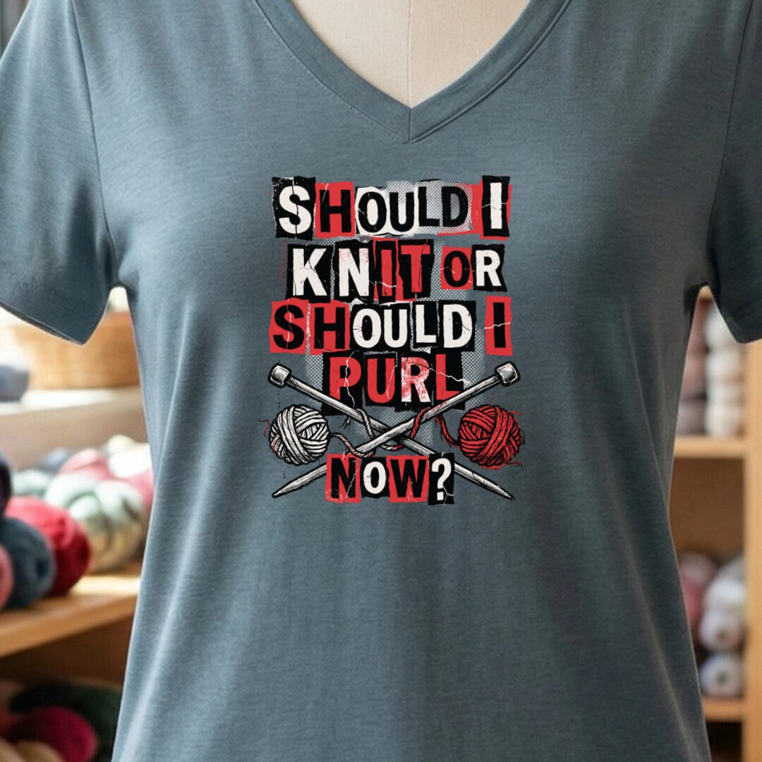Knit Or Purl Rock V-Neck T-Shirt Slate t-shirt