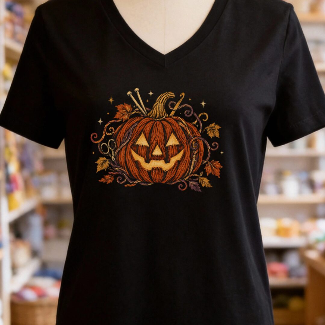 Knit Or Treat V-Neck T-Shirt Black t-shirt