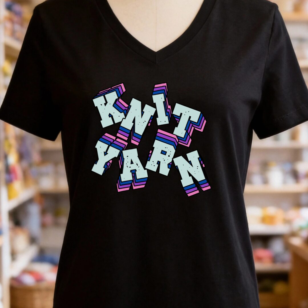 Knit Yarn V-Neck T-Shirt Black t-shirt