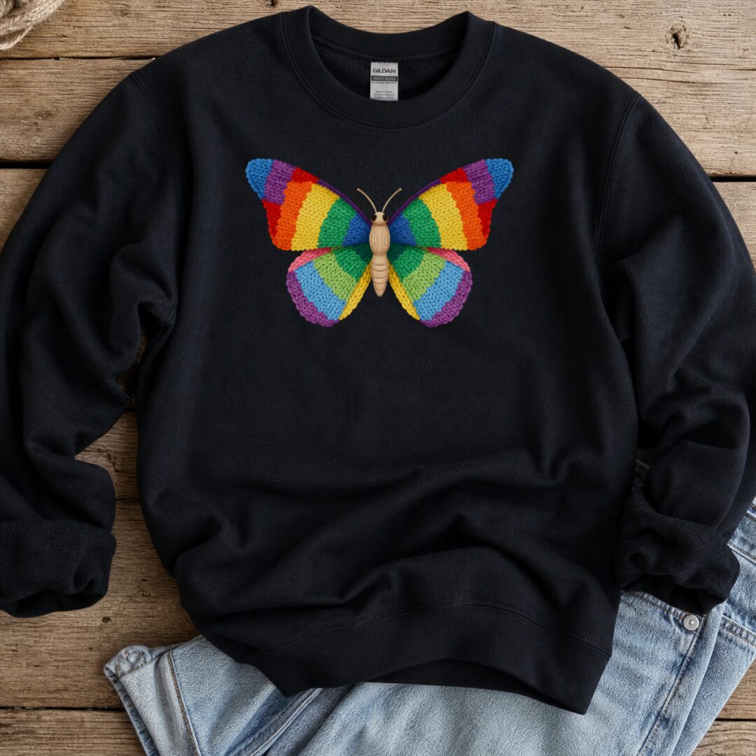 Knitted Butterfly Sweatshirt Black t-shirt