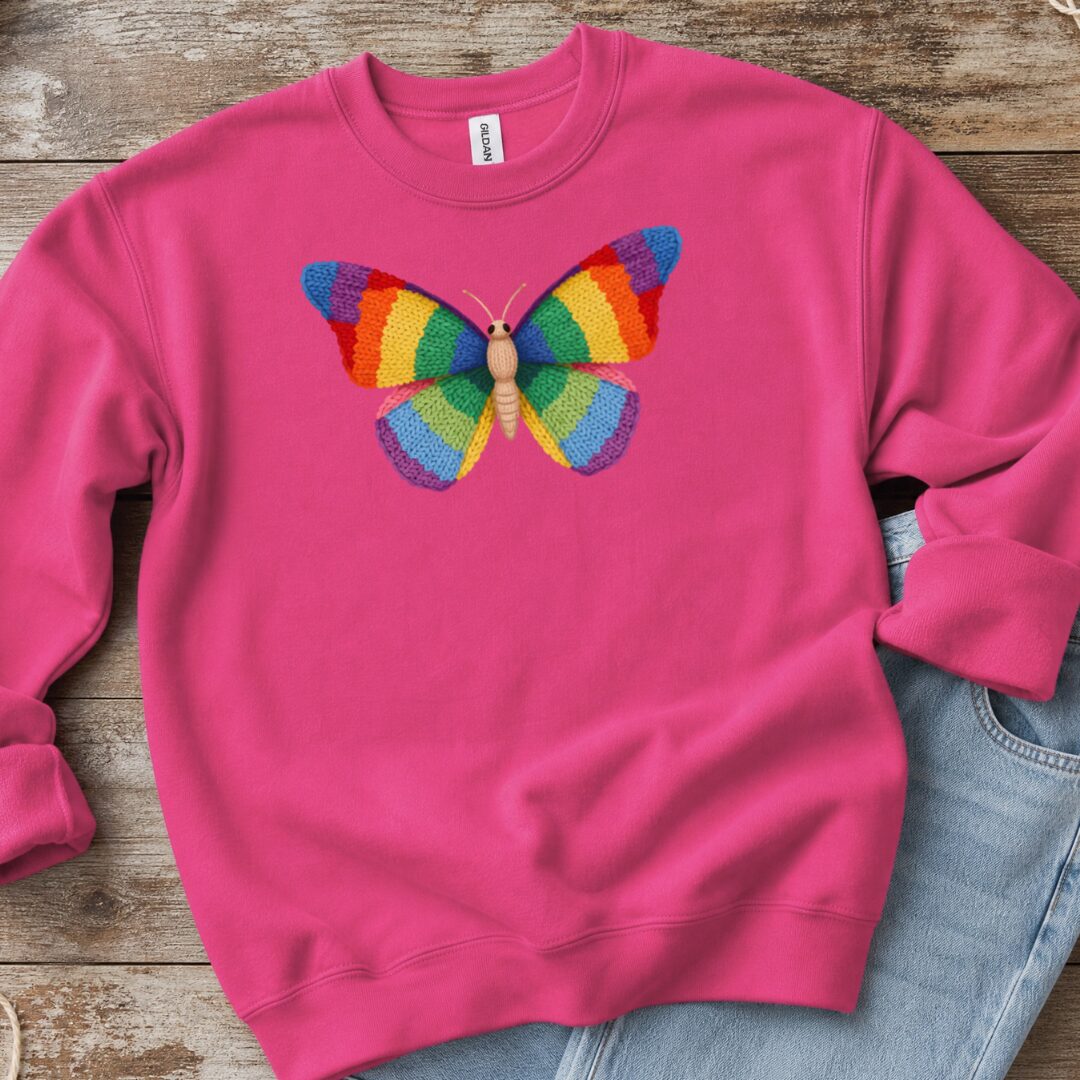 Knitted Butterfly Sweatshirt Bright Pink t-shirt