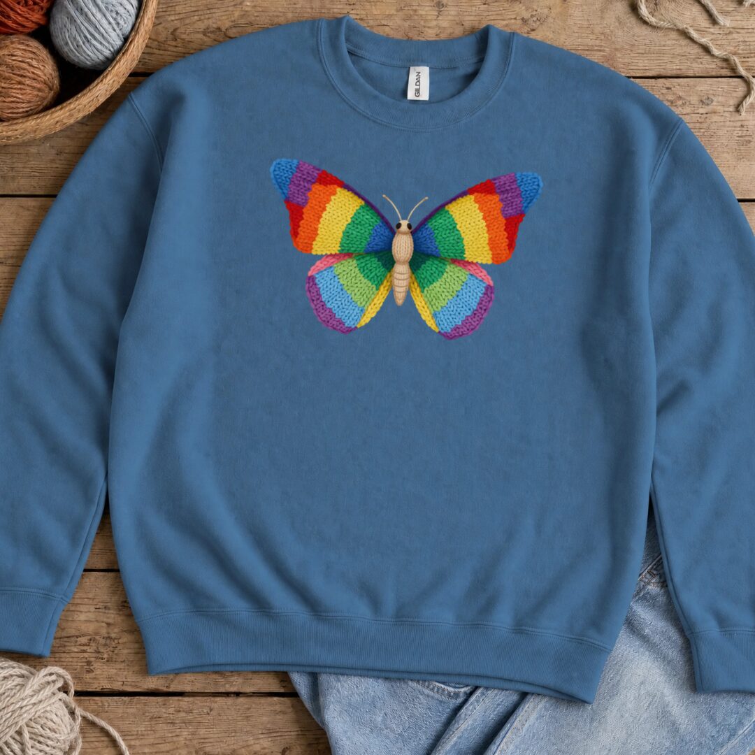 Knitted Butterfly Sweatshirt Indigo Blue t-shirt