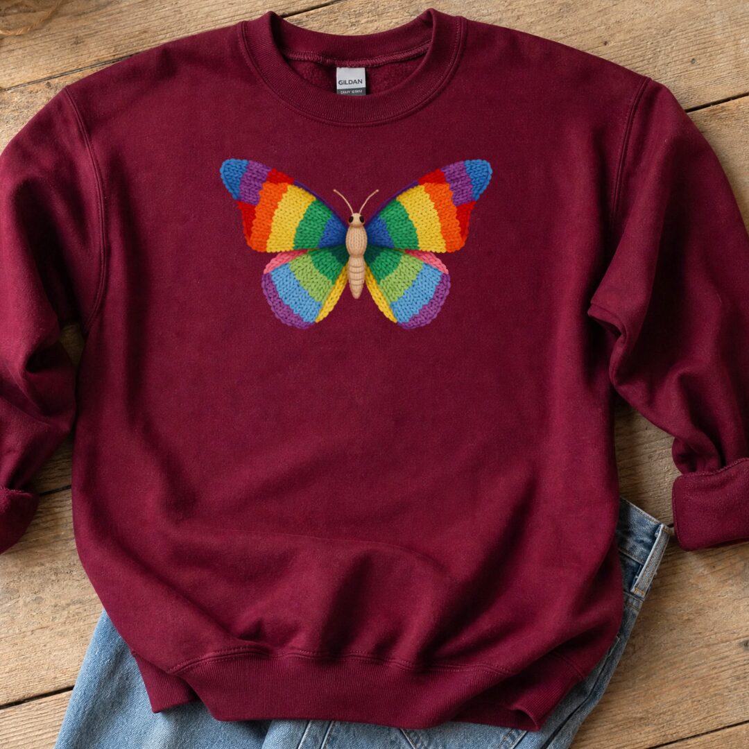 Knitted Butterfly Sweatshirt Maroon t-shirt