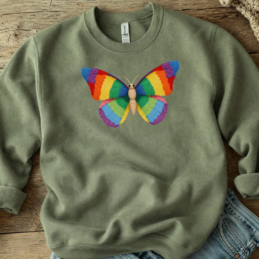Knitted Butterfly Sweatshirt Military Green t-shirt