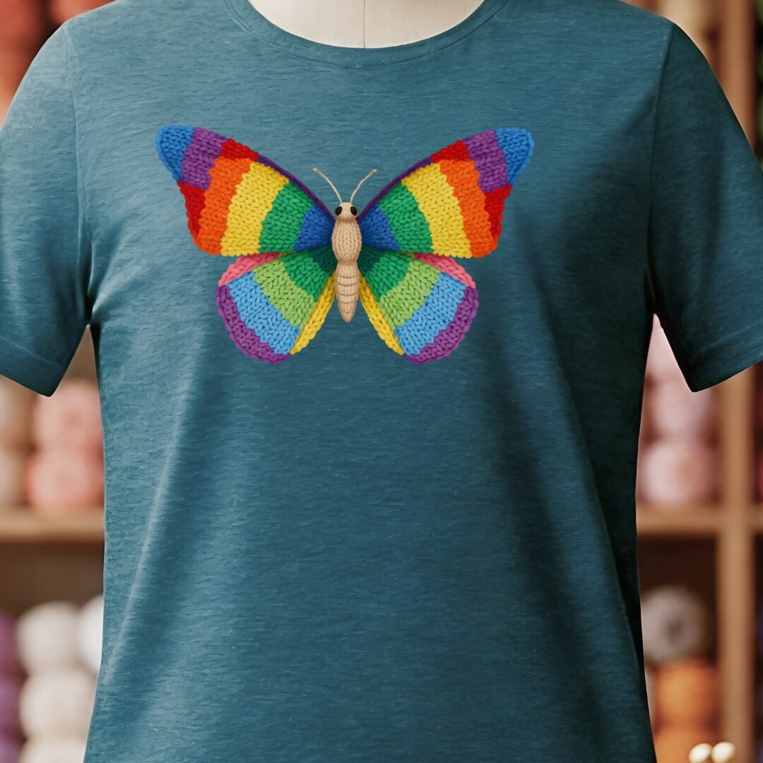 Knitted Butterfly T-Shirt Teal Blue t-shirt