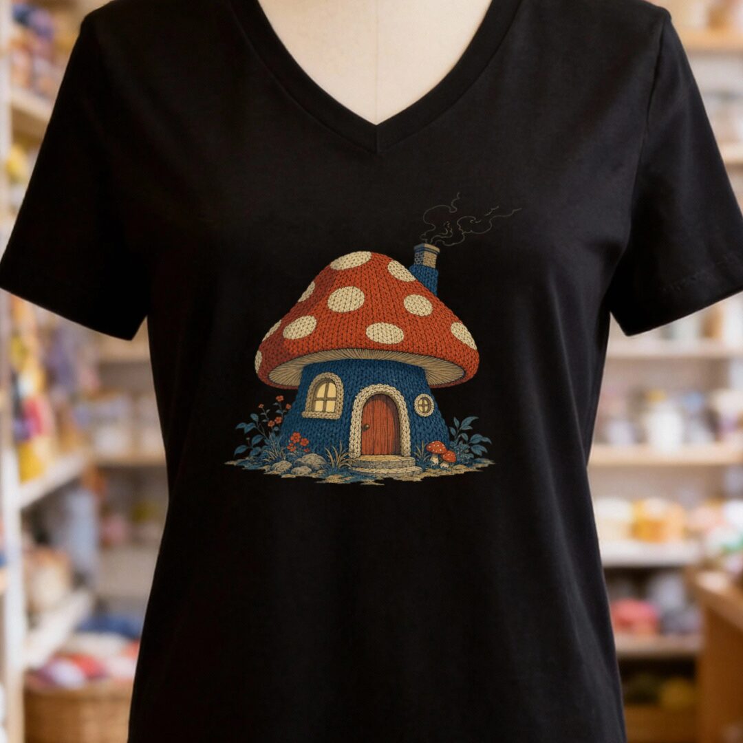 Knitted Cottage V-Neck T-Shirt Black t-shirt