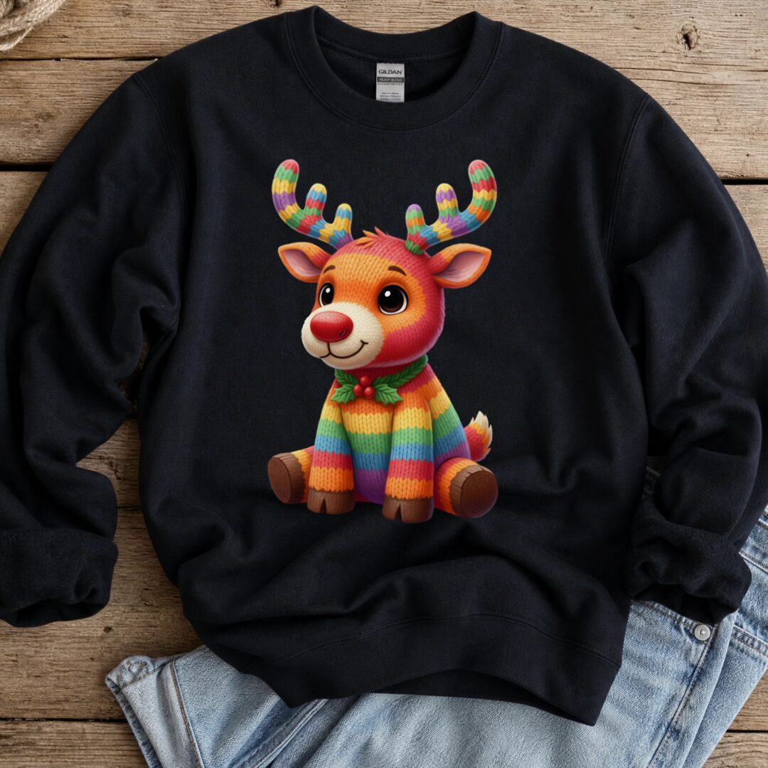 Knitted Reindeer Sweatshirt Black t-shirt