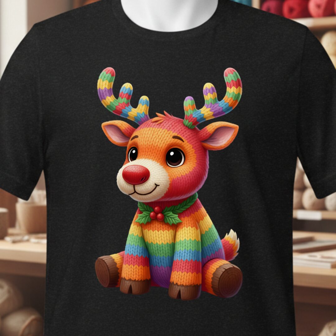 Knitted Reindeer T-Shirt Black t-shirt