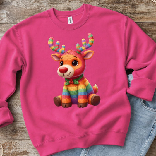 Knitted Reindeer Sweatshirt Bright Pink t-shirt