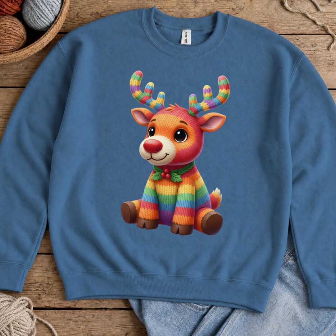 Knitted Reindeer Sweatshirt Indigo Blue t-shirt