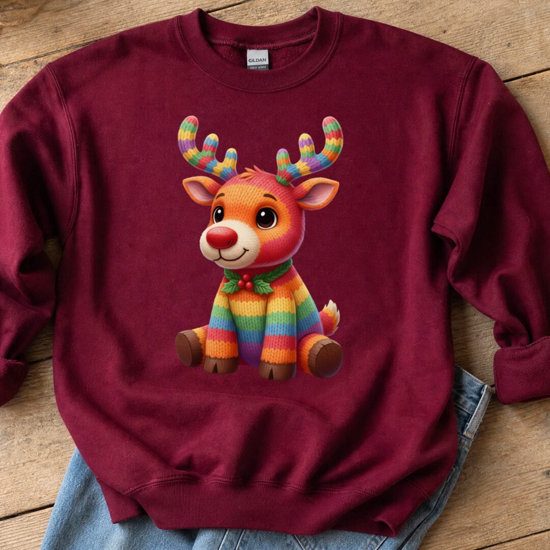 Knitted Reindeer Sweatshirt Maroon t-shirt