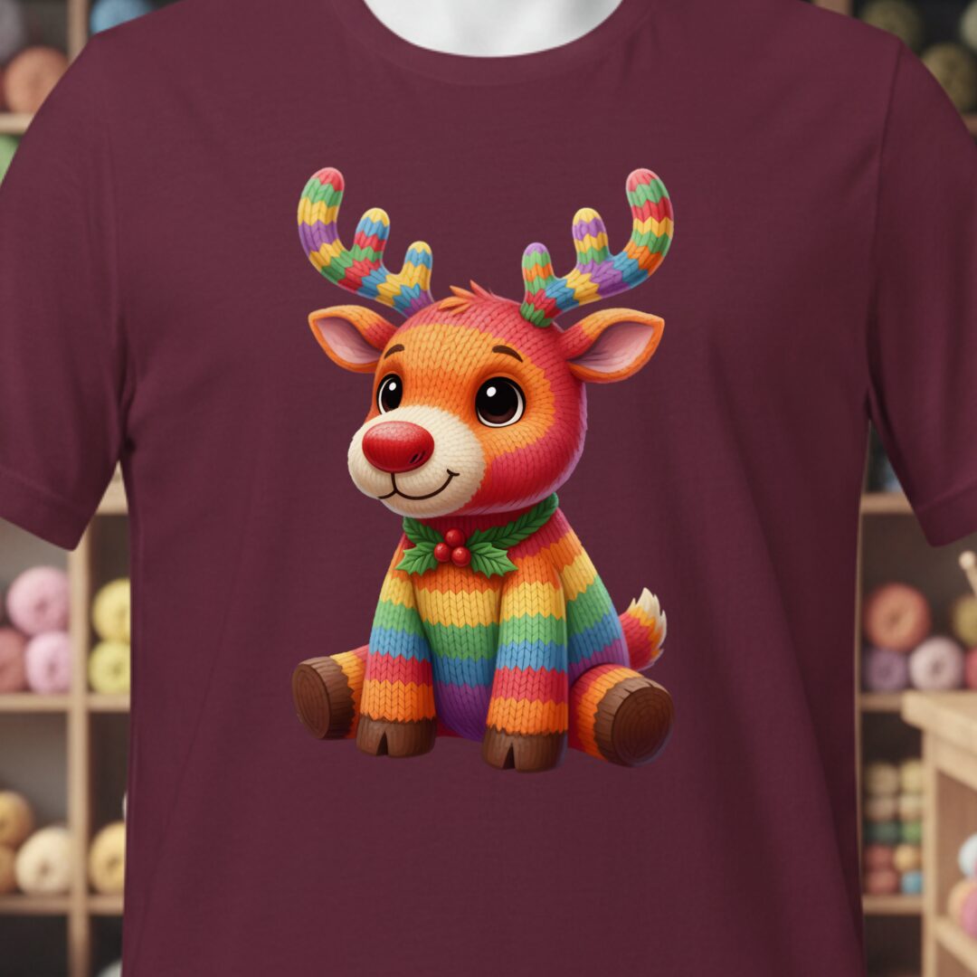 Knitted Reindeer T-Shirt Maroon t-shirt