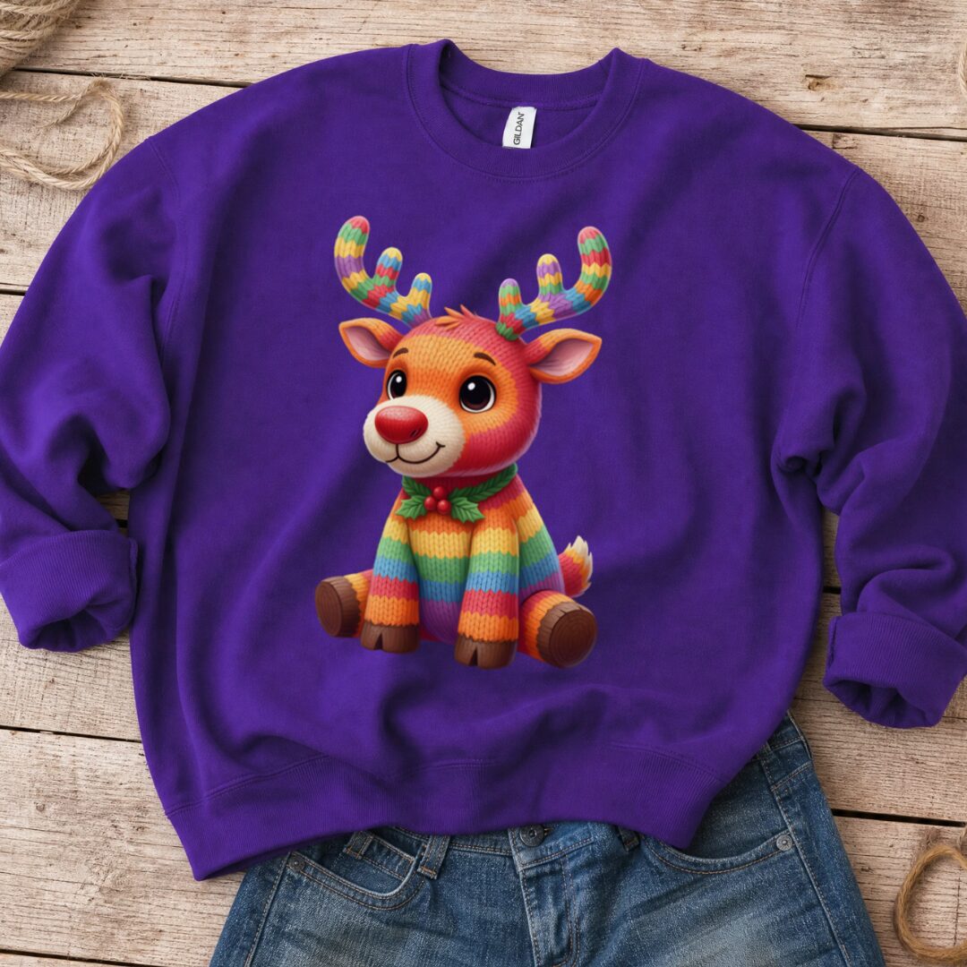 Knitted Reindeer Sweatshirt Purple t-shirt