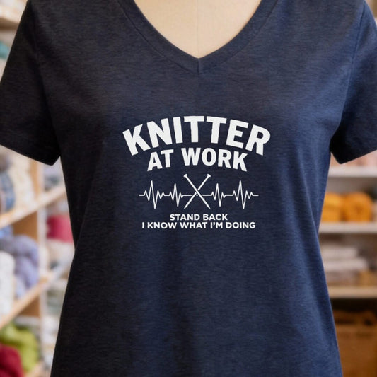 Knitter At Work V-Neck T-Shirt Navy t-shirt