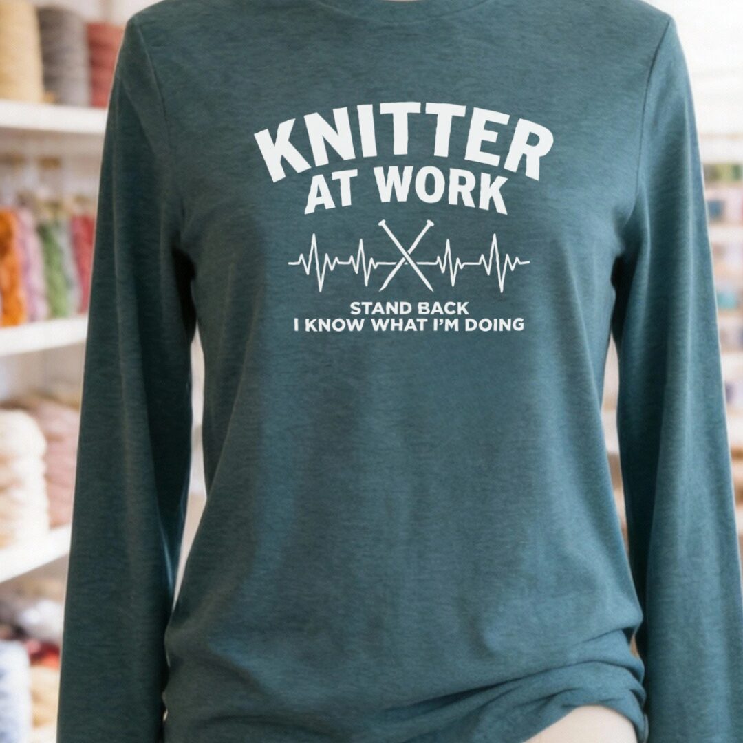 Knitter At Work Long Sleeve Tee Teal Blue t-shirt
