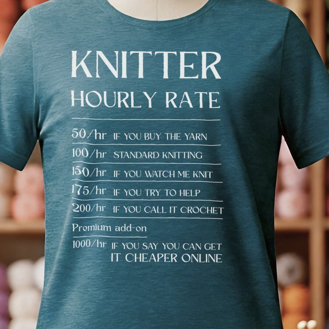 Knitter Hourly Rate T-Shirt Teal Blue t-shirt