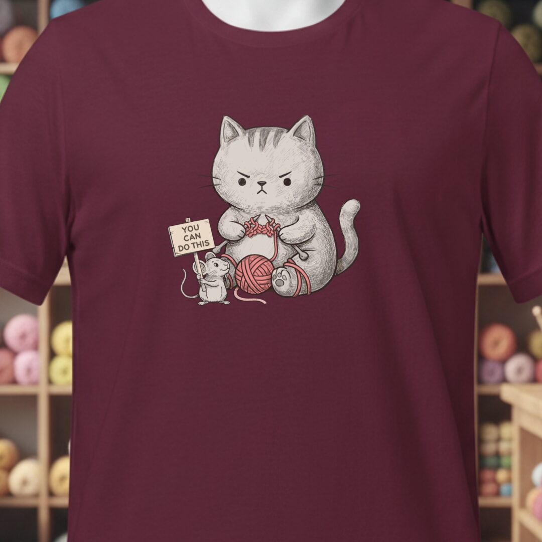 Knitter Support Mouse T-Shirt Maroon t-shirt
