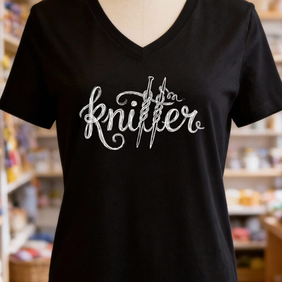 Knitter Text V-Neck T-Shirt Black t-shirt