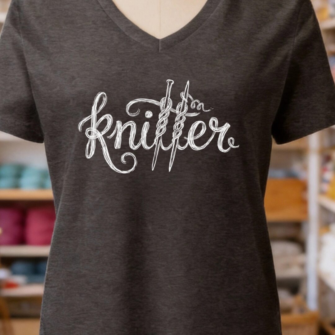 Knitter Text V-Neck T-Shirt Dark Grey t-shirt