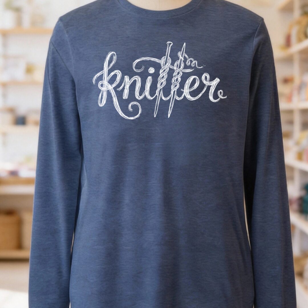 Knitter Text Heather Navy Long Sleeve Tee.jpg