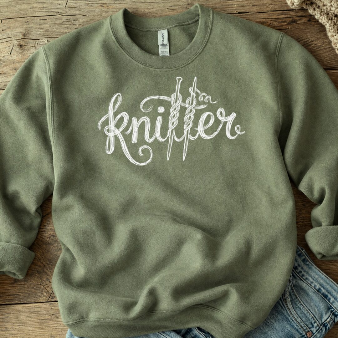Knitter Text Military Green Sweatshirt.jpg