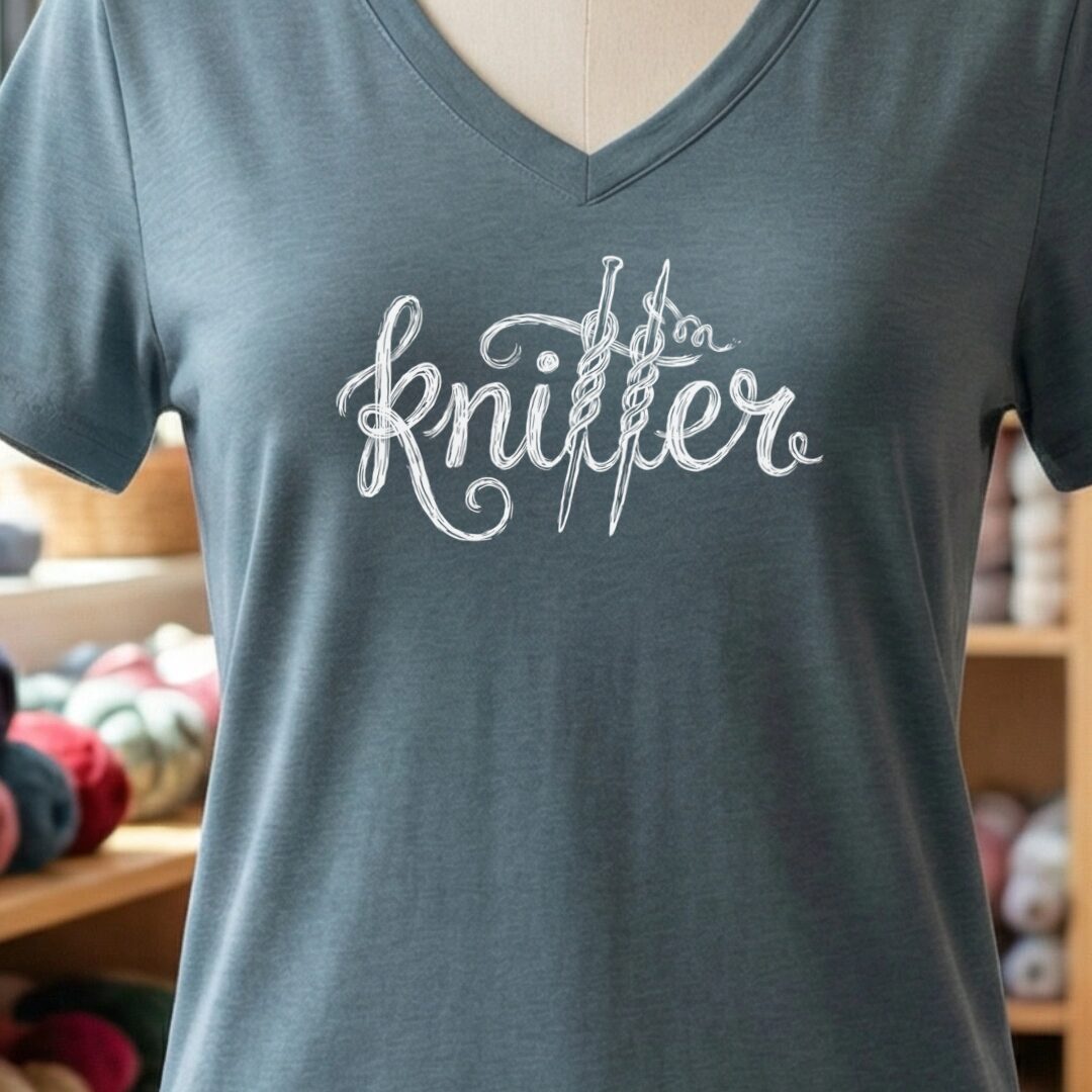 Knitter Text V-Neck T-Shirt Slate t-shirt