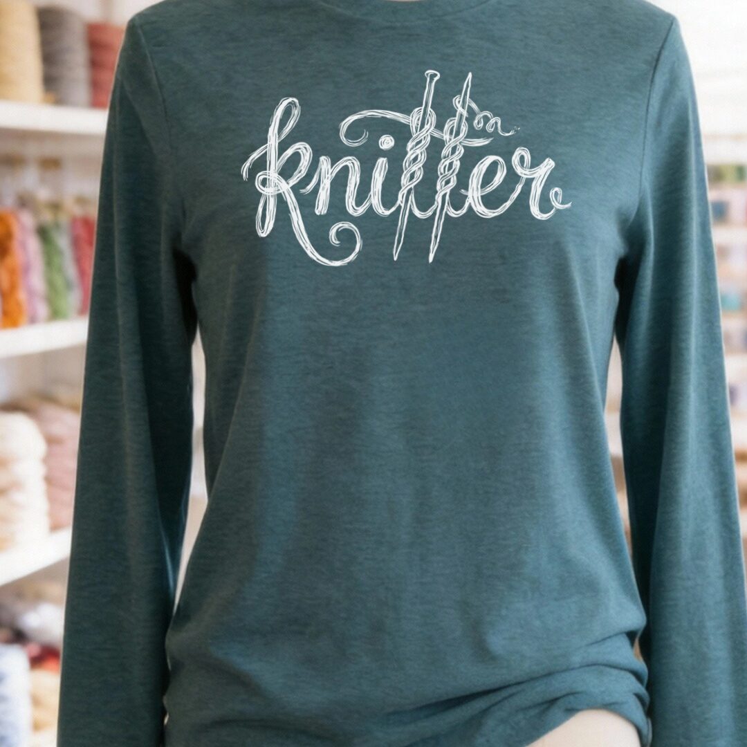 Knitter Text Teal Blue Long Sleeve Tee.jpg