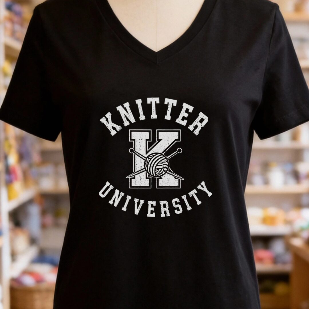 Knitter University V-Neck T-Shirt Black t-shirt