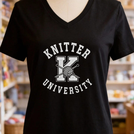 Knitter University V-Neck T-Shirt Black t-shirt