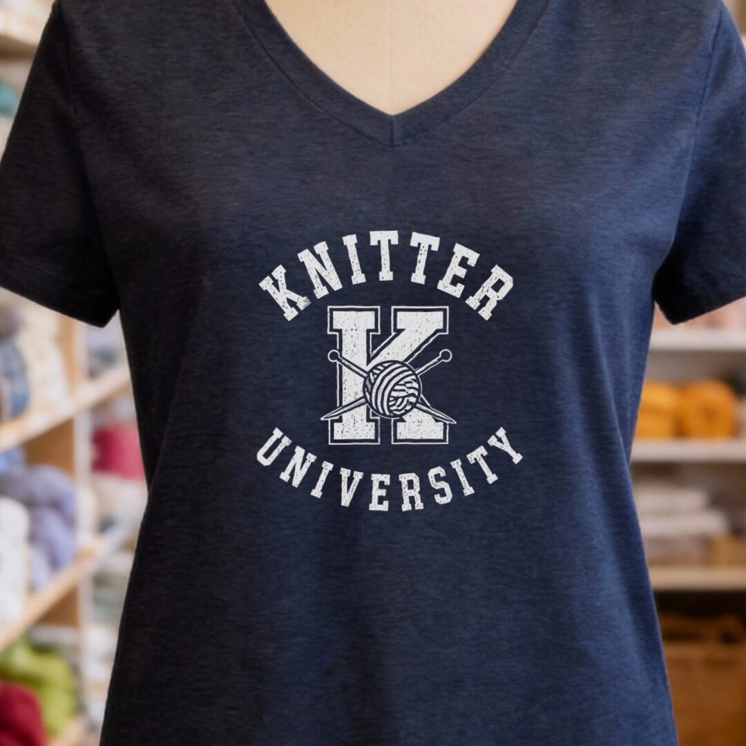 Knitter University V-Neck T-Shirt Navy t-shirt