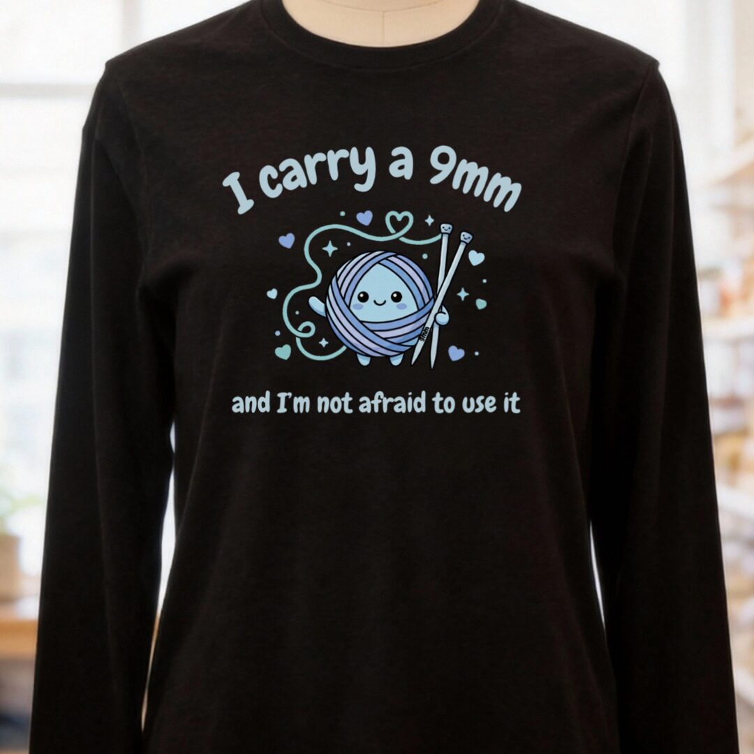 Knitting 9mm Long Sleeve Tee Black t-shirt