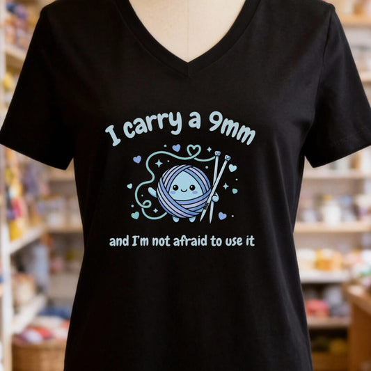 Knitting 9mm V-Neck T-Shirt Black t-shirt